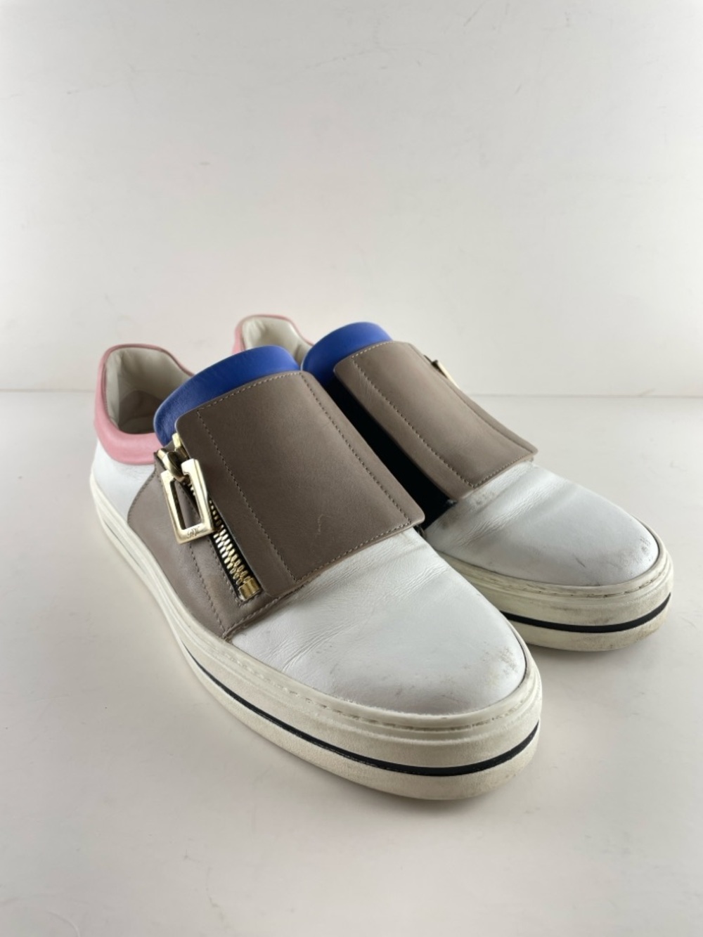 Roger Vivier Slip-On Sneakers White Leather Oversized Flap Buckle Italy 36